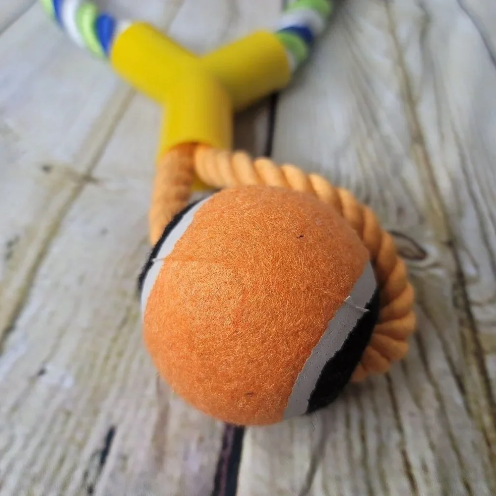 Large Dog Pull Rope with Orange Black Tennis Ball JMK 07000